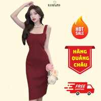 Váy len 2 dây LUHAZO dáng dài ôm body cho nữ len gân quảng châu tôn dáng che khuyết điểm phong cách Hàn Quốc M435 E-2