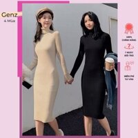 váy len body dáng dài cổ lọ, đầm body len tăm cổ cao thu đông nhiều màu xinh xắn
