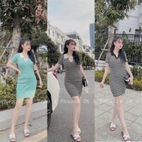 Váy len body kẻ ngang cổ đức