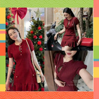 Váy len cúc ngực dáng ngắn ngắn tay xoè nhẹ hoạ tiết thêu nhân mã nổi bật G8