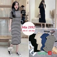 Váy len dài MIA 1992 cao cấp - váy len suông len mongtoghi kẻ ngang basic cổ tròn hàng Quảng Châu loại 1 - SIÊU HOT
