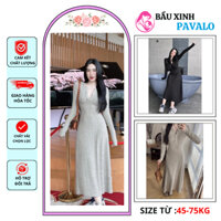 Váy len dáng dài mùa đông họa tiết cổ chữ V, chất vải len tăm co giãn ôm body dài tay cao cấp  PAVALOSHOP