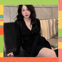 Váy len gân tay dài cổ chữ V dáng xoè, dáng ngắn siêu xinh G8