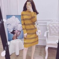 Váy len kẻ ngang cổ tròn