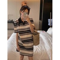 Váy len montogi kẻ ngang cổ đức thêu tim