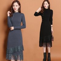 Váy Len Nữ Dài Tay Cổ Lọ Cao, Váy Đầm Nữ Đẹp Dự Tiệc, Công Sở, Đi Chơi - Hàng Quảng Châu