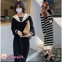 Váy len suông thuỷ thủ đơn giản mà cực xinh hàng QC freesize chất len mềm mịn