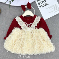 Váy Len tăm phối lông ngỗng siêu mịn cho bé size nhí