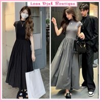Váy len zip phối sơ mi dáng xòe ngắn tay cổ 3p đầm maxi nữ Loan Định Boutique LD224