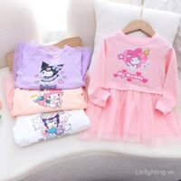 Váy liền 2024 cho bé gái dài tay mùa thu váy mẫu mới váy lưới vải cotton phong cách phương tây