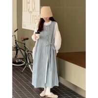 Váy Liền Áo Ba Lỗ Sọc Dọc Phong Cách Cổ Điển Sang Trọng Bó Eo Tôn Dáng Dễ Mặc Phong Cách Nhẹ Nhàng