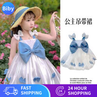 Váy liền bé gái váy công chúa mùa hè cho bé gái váy tutu mùa hè phong cách Tây váy hai dây nơ bé gái