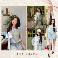 Váy liền [charlie dress] tùng dáng xoè 2 tầng vải nỉ cao cấp mix nơ voan to bản có bigsize đi tiệc, đi chơi Tiệm Nhà Cá