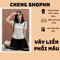 Váy liền cổ bèo phối màu đẹp, váy xòe liền thân có xếp li phong cách nhẹ nhàng VL24