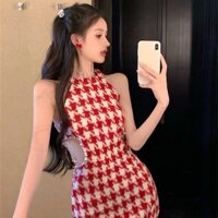 Váy Liền Cổ Họa Tiết Đỏ Thiết Kế Cho Nữ Váy Ngắn Kiểu Pháp Mẫu Mới Mùa Hè Cho Nữ