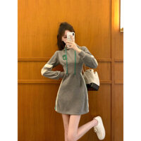 Váy Liền Dày Mùa Đông Váy Dài Tay Liền Mũ Thường Ngày Thon Gọn Thắt Eo Kiểu Pháp Mẫu Mới Mùa Xuân Thu Cho Nữ