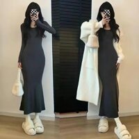 Váy Liền Đuôi Cá Váy Dài Ôm Sát Hông Ôm Sát Cơ Thể Siêu Tôn Dáng Cổ Vuông Phối Bên Trong Mẫu Mới Thu Đông Cho Nữ