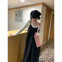 Váy Liền Hai Dây Chấm Bi Mẫu Dài Vừa Màu Đen Dài Phối Bên Trong Tôn Dáng Gầy Cổ Điển Cho Nữ