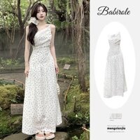 Váy Liền Hai Dây Không Quy Tắc Hở Lưng Chấm Bi Kiểu Pháp Màu Trắng Váy Dài Chít Eo Người Nhỏ Mùa Hè Nữ