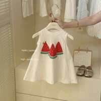 Váy liền in họa tiết cho bé gái váy vest cotton dễ phối thời trang Hàn Quốc