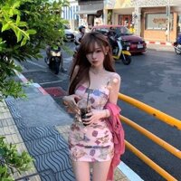 Váy Liền In Họa Tiết Hoạt Hình Mùa Hè HOT GIRL Váy Ngắn Ôm Hông Không Tay Sexy Mùa Hè