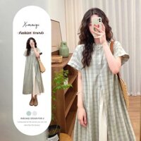 Váy Liền Kẻ Sọc Xanh Lá Áo Sơ Mi Cổ Điển Nhẹ Nhàng Mẫu Mới Mùa Hè Cho Nữ Váy Dài Khí Chất