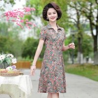 Váy liền mẫu mới ngắn tay mùa hè cho các bà mẹ TRUNG NIÊN váy dài trung niên hoa nhỏ tôn dáng thời trang hè