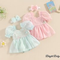 Váy liền quần mùa hè cho bé gái Váy ngắn tay sequin + Băng đô