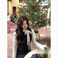 Váy Liền Sinh Nhật Áo Ba Lỗ Len Phong Cách Sasaouni Áo Năm Mới Thu Đông Nữ Váy Ngắn Cảm Giác Vàng