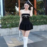 Váy liền thân hoạ tiết dây nơ PONY