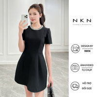 Váy liền, váy nữ NKN Vera màu đen, thiết kế cổ đính đá, chiết eo tôn dáng, chất liệu cao cấp