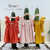 Váy linen cánh tiên ngực thêu hoa bé gái