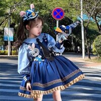 Váy Lolita Thỏ Cảnh Sát Zootopia Xinh Xắn Cho Bé, Đầm Công Chúa Phong Cách Lolita Màu Xanh Cho Bé Gái