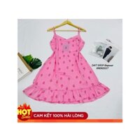 Váy lụa 2 dây dâu nhỏ hồng (Size từ 40-60kg)