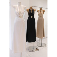 Váy lụa cổ đỗ khuy cài