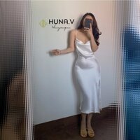 Váy Lụa Cổ Đổ Xẻ Tà - Ảnh thật tự chụp