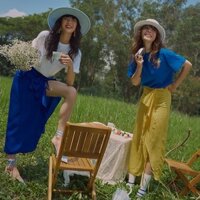 Váy lụa hoa vàng/xanh yamaha xẻ chân SY STORE