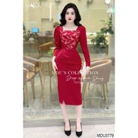 Váy Lụa K46-D2-5 MDU3779 Dáng Váy Ôm Body,Họa Tiết Ren Nổi Tinh Tế Từ MDU