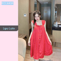 Váy lụa latin thoáng mát dài ngang gối tông đỏ❤️