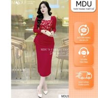 Váy Lụa MDU3779 Dáng Váy Ôm Body,Họa Tiết Ren Nổi Tinh Tế Từ MDU K46-D2-5