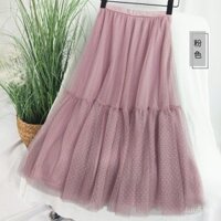 Váy lưới chấm bi chân váy ren dễ phối váy viền bèo dáng dài vừa cho nữ váy tutu cạp cao Thu Đông