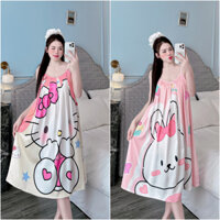 Váy mặc nhà 2dây bigsize đầm ngủ lụa suông dài chất liệu cao cấp thoáng mát