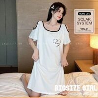 váy mặc nhà nữ Bigsize Đầm ngủ dai ,Váy ngủ tay ngắn dáng suông cổ tròn hở vai trắng mùa hè Phong Cách hàn quốc đẹp Thanh Lịch cho nữ