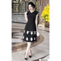 Váy Mango Ý MDU4333 Gam Màu Đen Chủ Đạo Họa Tiết Đính Hoa Trắng Tinh Tế Từ MDU