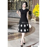 Váy Mango Ý MDU4333 Gam Màu Đen Chủ Đạo Họa Tiết Đính Hoa Trắng Tinh Tế Từ MDU K24-D1-1