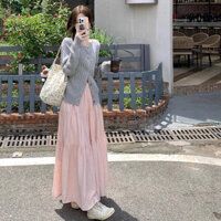 Váy mẫu mới Jiashucheng Váy tiên nữ đi làm dịu dàng chân váy màu hồng váy xòe chữ a cạp cao