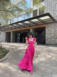 Váy maxi 2 dây dáng dài cúp ngực hở eo, đầm tay bèo dúm váy đuôi cá dây buộc lưng -  xanh lá - free size <62kg