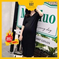 VÁY MAXI BẦU CỔ V XẺ SIÊU ĐẸP