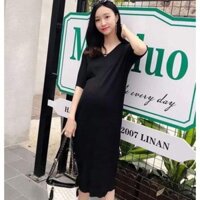 Váy maxi bầu cổ V xẻ siêu đẹp