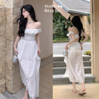 Váy Maxi BUDDY STUDIO Dáng Dài Xẻ Đùi Trễ Vai Chun Eo Mặc 2 Kiểu Cho Mùa Hè